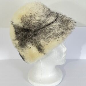 Flemington Furs Real Fur Hat‎ Womens OS Cream Black Striped Vintage Cossack Hat